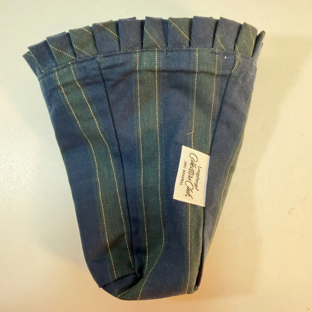 Longaberger Basket Liner Collectors Club 2001 Renewal Blue Green Striped Ruffle